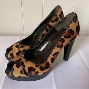 Stuart Weitzman Leopard Print Pumps Peep Toe